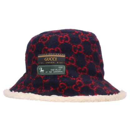 GUCCI GG Monogram Boa Bucket Hat Navy Red Size ONE SIZE