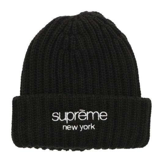 SUPREME 25AW Chunky Rib Classic Logo Acrylic Beanie Black