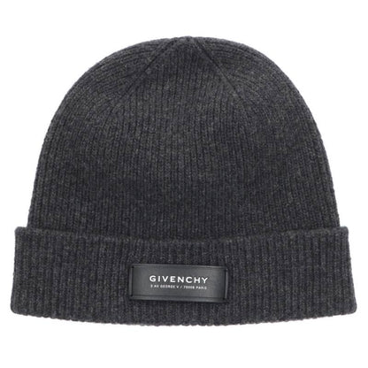 GIVENCHY Logo Patch Wool Cashmere Beanie Gray Size ONE SIZE