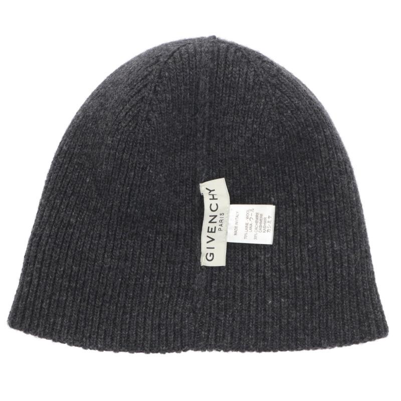 GIVENCHY Logo Patch Wool Cashmere Beanie Gray Size ONE SIZE