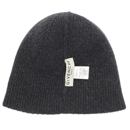 GIVENCHY Logo Patch Wool Cashmere Beanie Gray Size ONE SIZE