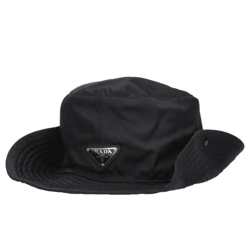 PRADA Triangle Plate Nylon Hat Black Size ONE SIZE