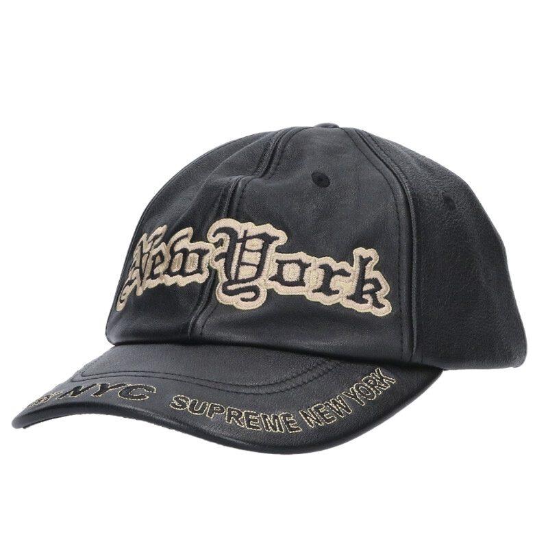 SUPREME New York Leather 6-Panel Cap Black Size ONE SIZE