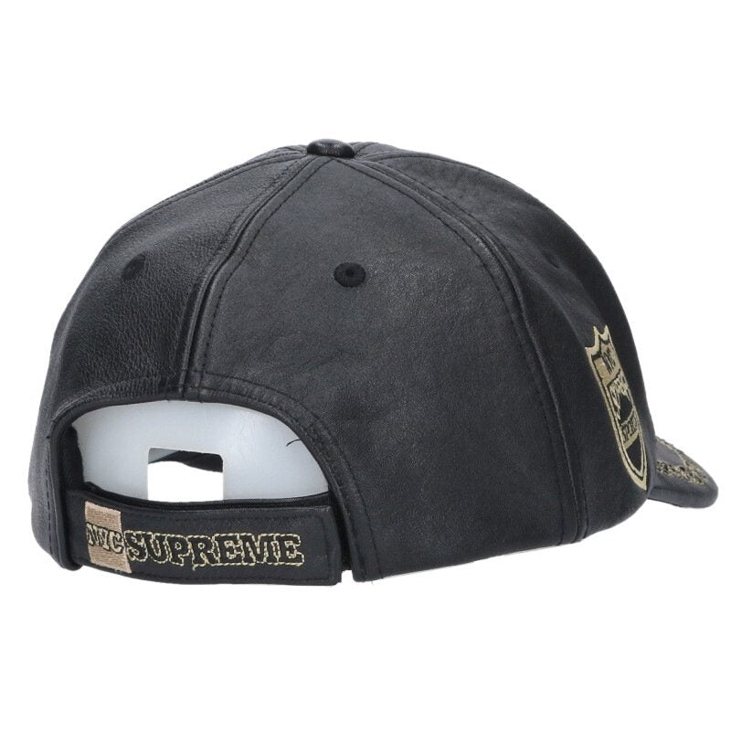 SUPREME New York Leather 6-Panel Cap Black Size ONE SIZE