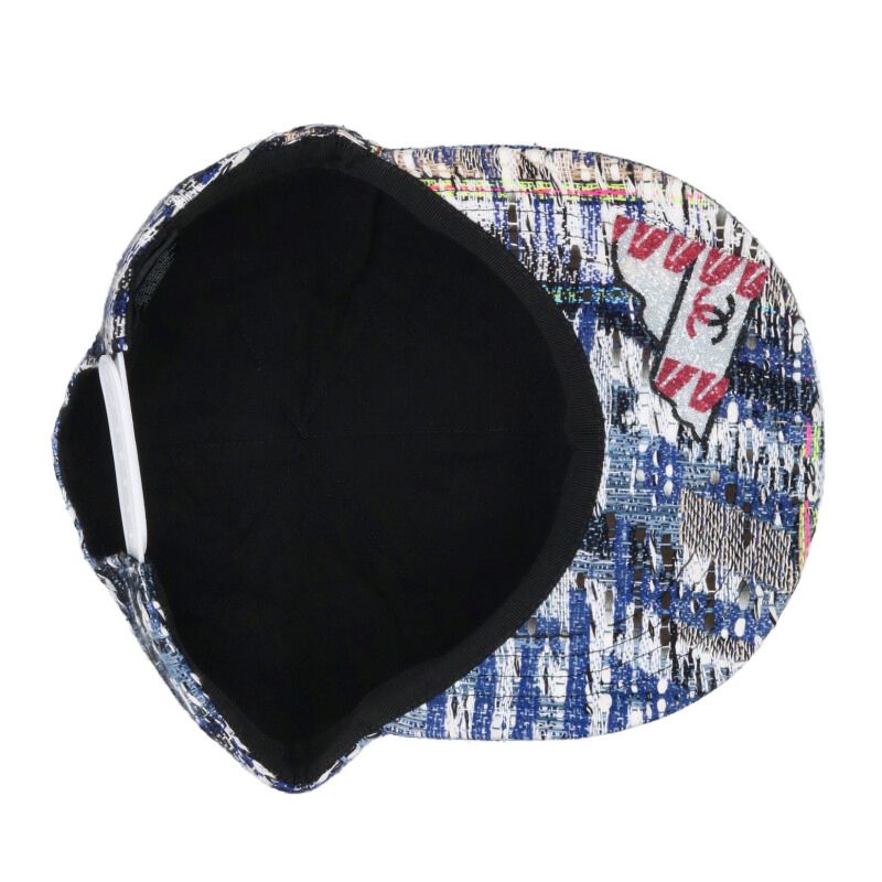 CHANEL Tweed Cap Blue Size ONE SIZE