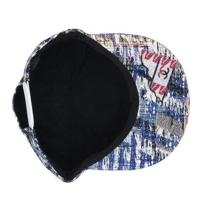 CHANEL Tweed Cap Blue Size ONE SIZE
