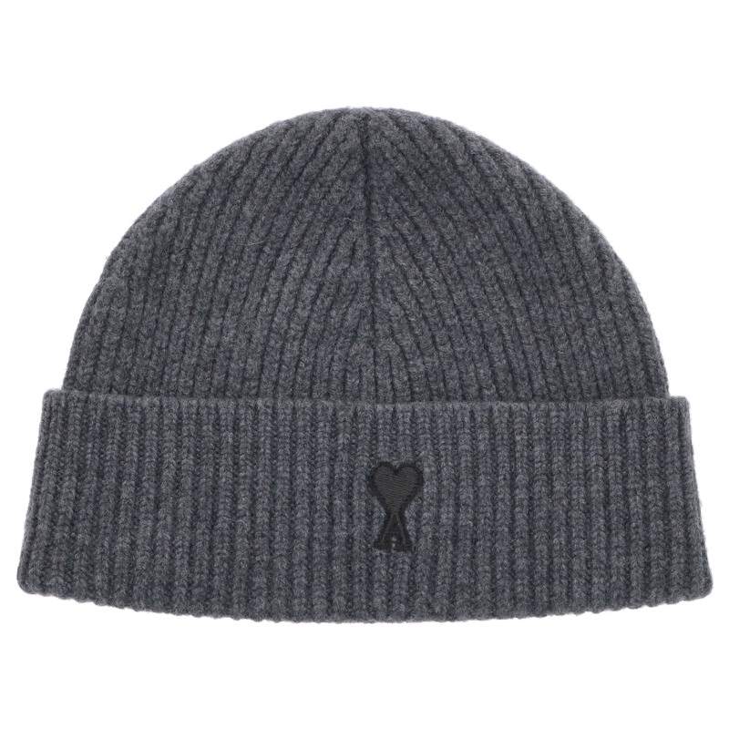AMI Alexandre Mattiussi Wool Logo Beanie Gray Size ONE SIZE