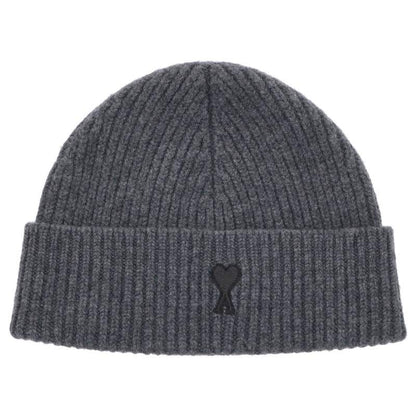 AMI Alexandre Mattiussi Wool Logo Beanie Gray Size ONE SIZE