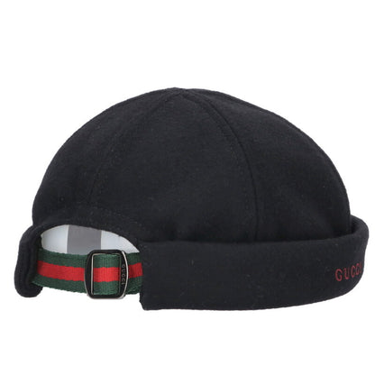 GUCCI Logo Embroidered Wool Hat Black Size ONE SIZE