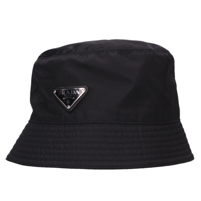 PRADA Re-Nylon Triangle Logo Bucket Hat Black Size ONE SIZE
