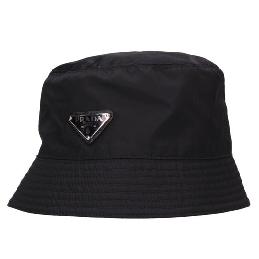 PRADA Re-Nylon Triangle Logo Bucket Hat Black Size ONE SIZE