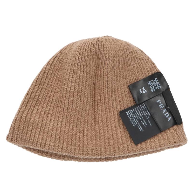 PRADA Triangle Logo Wool Cashmere Hat Size ONE SIZE