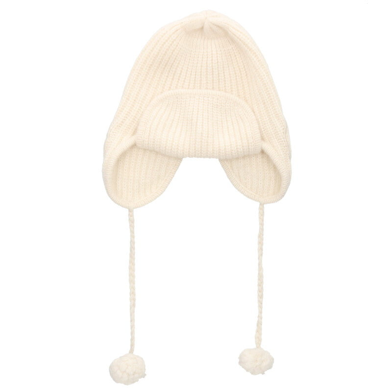 CHANEL Side Coco Mark Cashmere Beanie White Size ONE SIZE