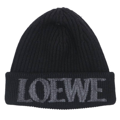 LOEWE Logo Embroidered Wool Knit Beanie Black