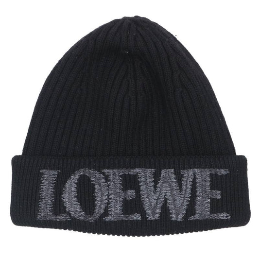 LOEWE Logo Embroidered Wool Knit Beanie Black