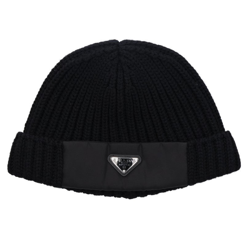 PRADA RE-NYLON Logo Plate Beanie Size L