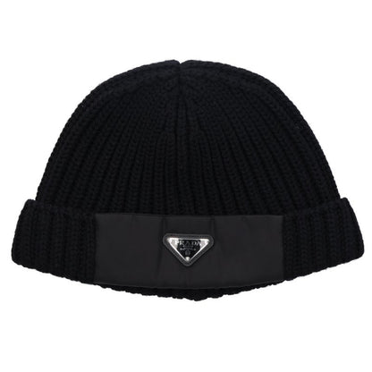 PRADA RE-NYLON Logo Plate Beanie Size L