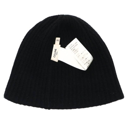 CELINE Logo Embroidered Wool Beanie Black Size TU