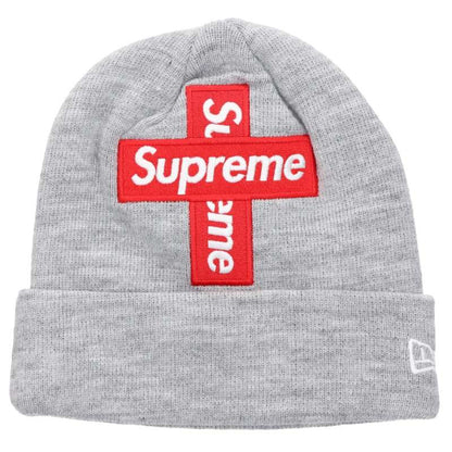 SUPREME Cross Box Logo Acrylic Beanie Grey/Red Size ONE SIZE