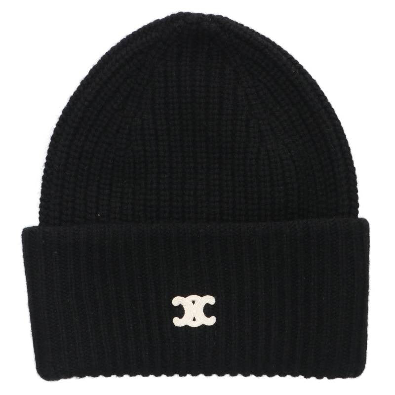 CELINE Triomphe Cashmere Knit Beanie Black Size ONE SIZE