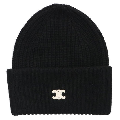 CELINE Triomphe Cashmere Knit Beanie Black Size ONE SIZE