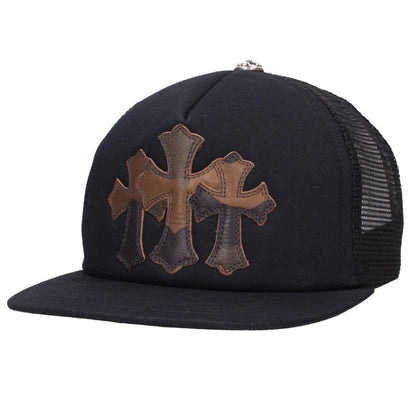Chrome Hearts Leather 3 Cross Patch Trucker Cap Size ONE