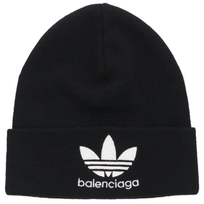 BALENCIAGA x adidas Logo Embroidered Beanie Black Size 2