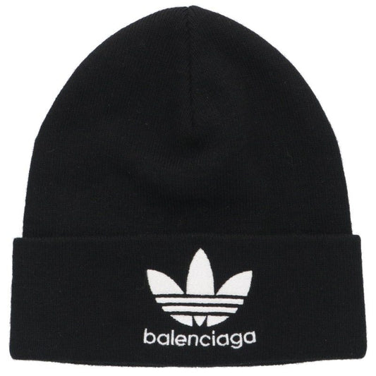 BALENCIAGA x adidas Logo Embroidered Beanie Black Size 2