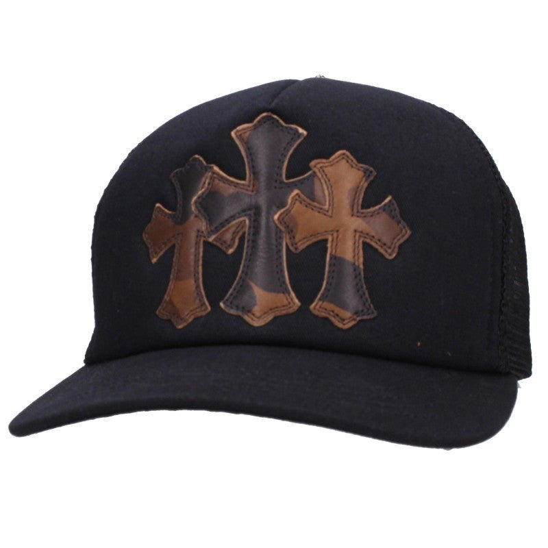 Chrome Hearts Black Khaki Leather Patch Trucker Cap Size ONE