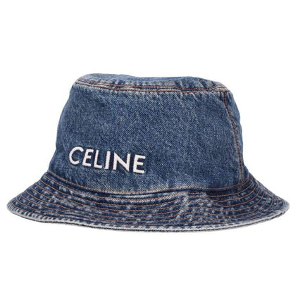 CELINE Logo Embroidered Denim Bucket Hat Blue Size L
