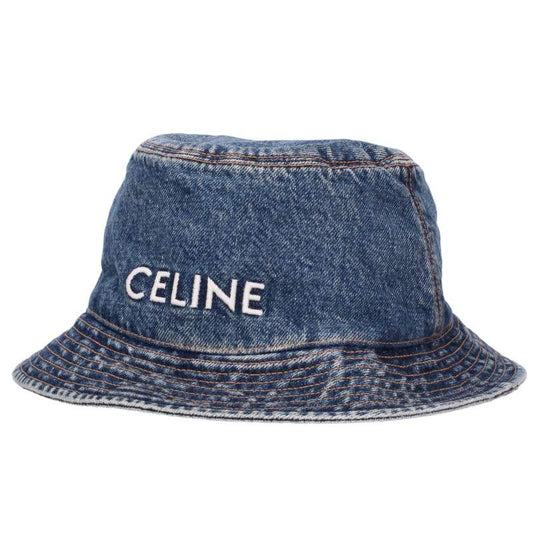 CELINE Logo Embroidered Denim Bucket Hat Blue Size L