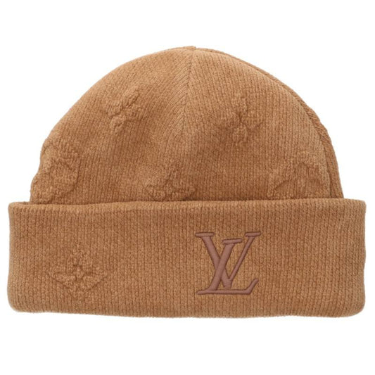 LOUISVUITTON LV Crash Monogram Knit Hat Brown Size S