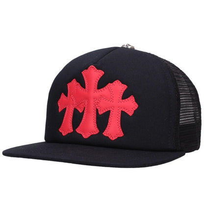 Chrome Hearts 3 Cemetery Leather Patch Mesh Hat Black/Red