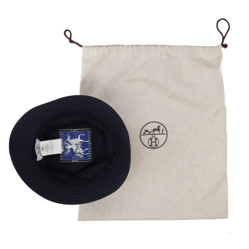 HERMES Fred H-Cut Bucket Hat Navy Size 58
