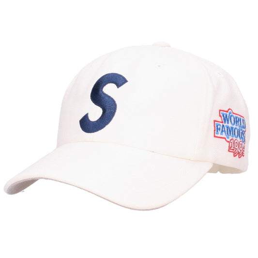 SUPREME 26SS World Famous S Logo 6 Panel Hat White Navy