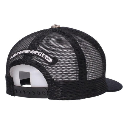 Chrome Hearts FUCK Patch Cross Ball Mesh Trucker Cap