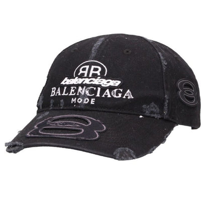 BALENCIAGA Upcycled Multi-Logo Damaged Cotton Cap Size M