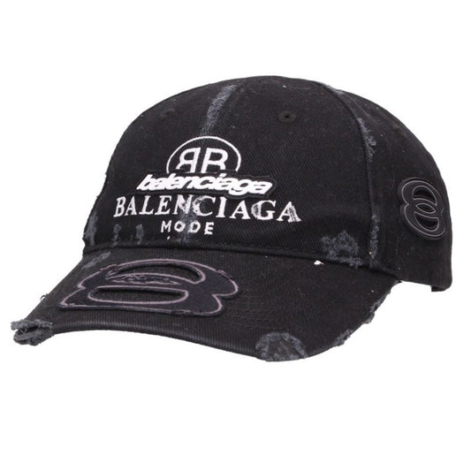 BALENCIAGA Upcycled Multi-Logo Damaged Cotton Cap Size M