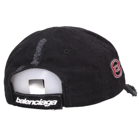 BALENCIAGA Upcycled Multi-Logo Damaged Cotton Cap Size M