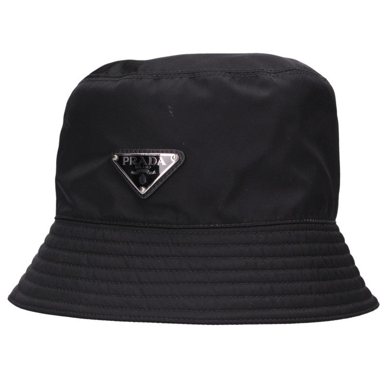 PRADA Re-Nylon Triangle Logo Bucket Hat Black Size M