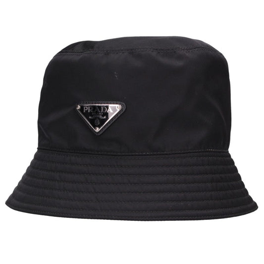 PRADA Re-Nylon Triangle Logo Bucket Hat Black Size M