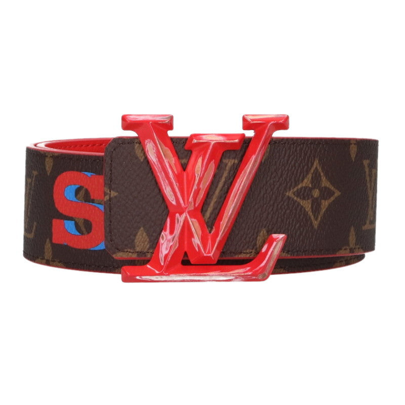 Louis Vuitton MM LV Leather Belt Brown x Red Size 85