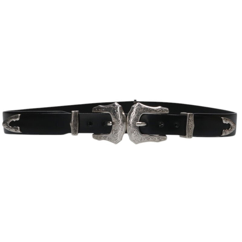 TOGA Double Buckle Leather Belt (Black/Silver) Size ONE SIZE