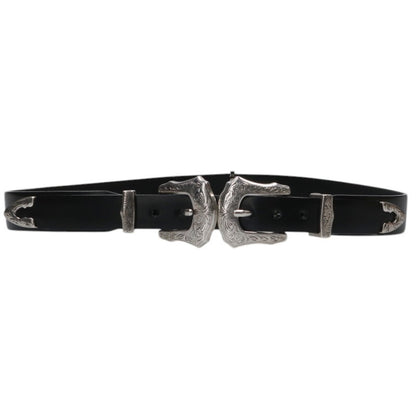 TOGA Double Buckle Leather Belt (Black/Silver) Size ONE SIZE