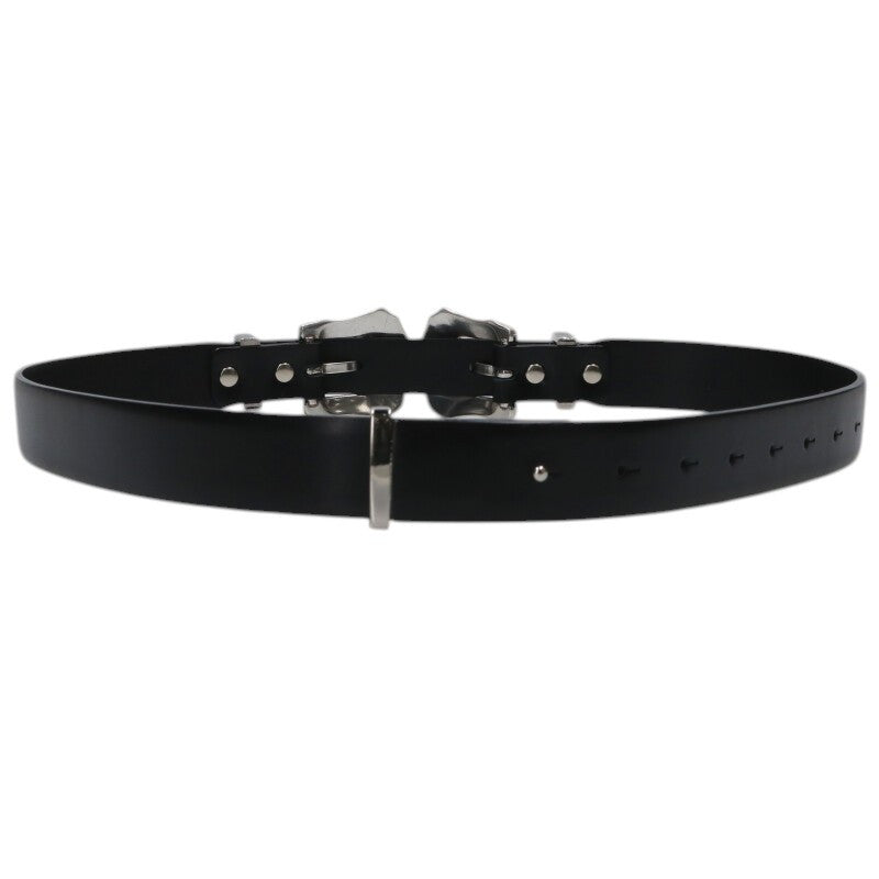 TOGA Double Buckle Leather Belt (Black/Silver) Size ONE SIZE