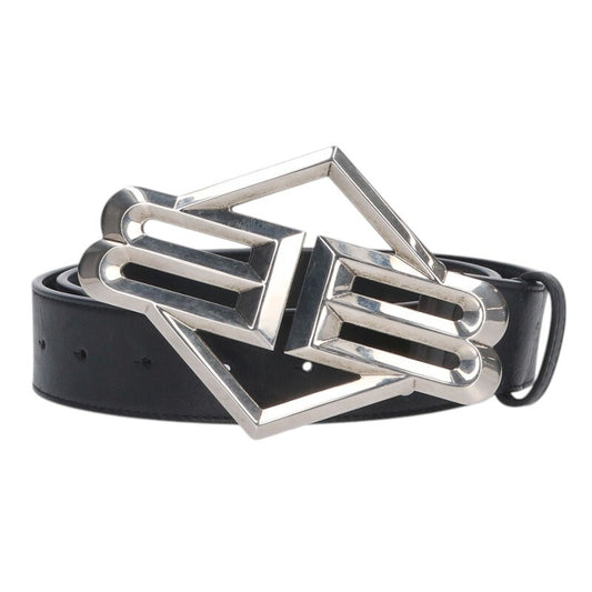 Balenciaga BB Logo Leather Belt Black x Silver Size 80