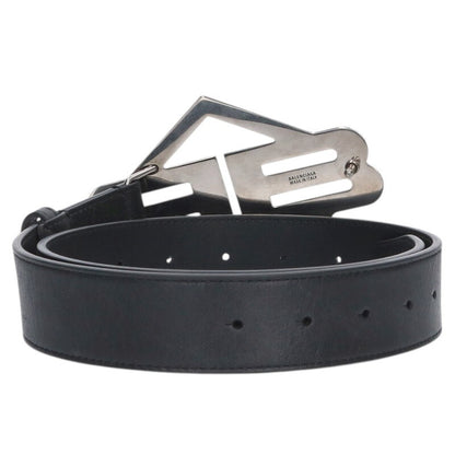 Balenciaga BB Logo Leather Belt Black x Silver Size 80