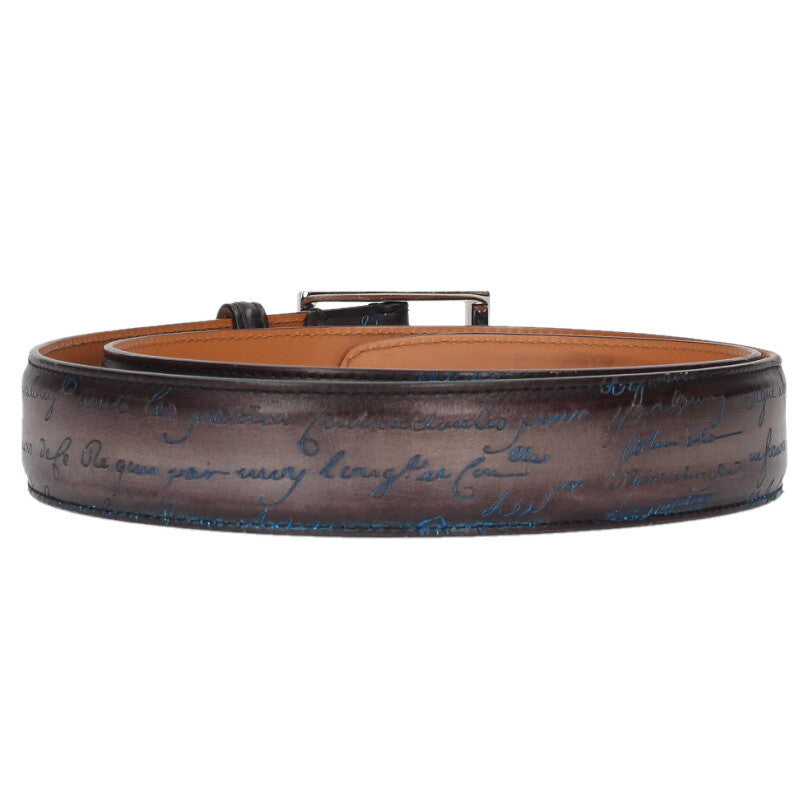 Berluti Leather Classic Belt Gray x Blue Size 95