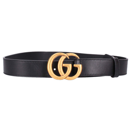 GUCCI 414516 GG Buckle Leather Belt Black/Gold Size ONE SIZE