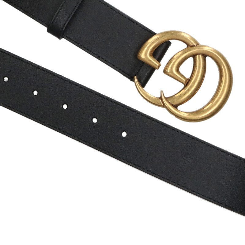GUCCI 400593 GG Logo Buckle Belt Black/Gold Size ONE SIZE